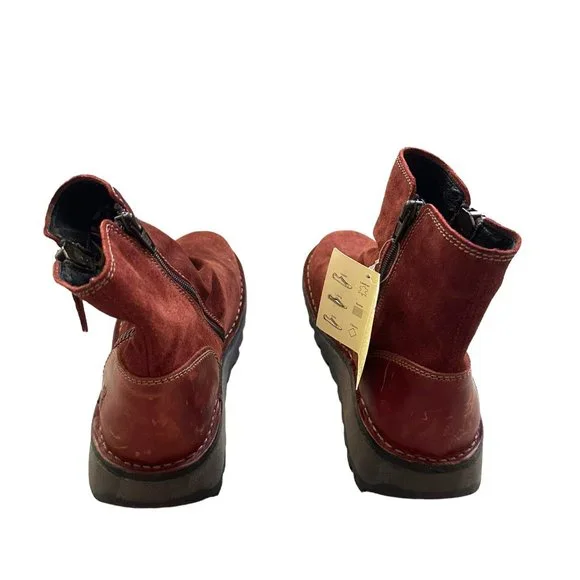 Fly London Womens Mong Ankle Boots size 37 Red Side Zip Suede NEW - Picture 5 of 8